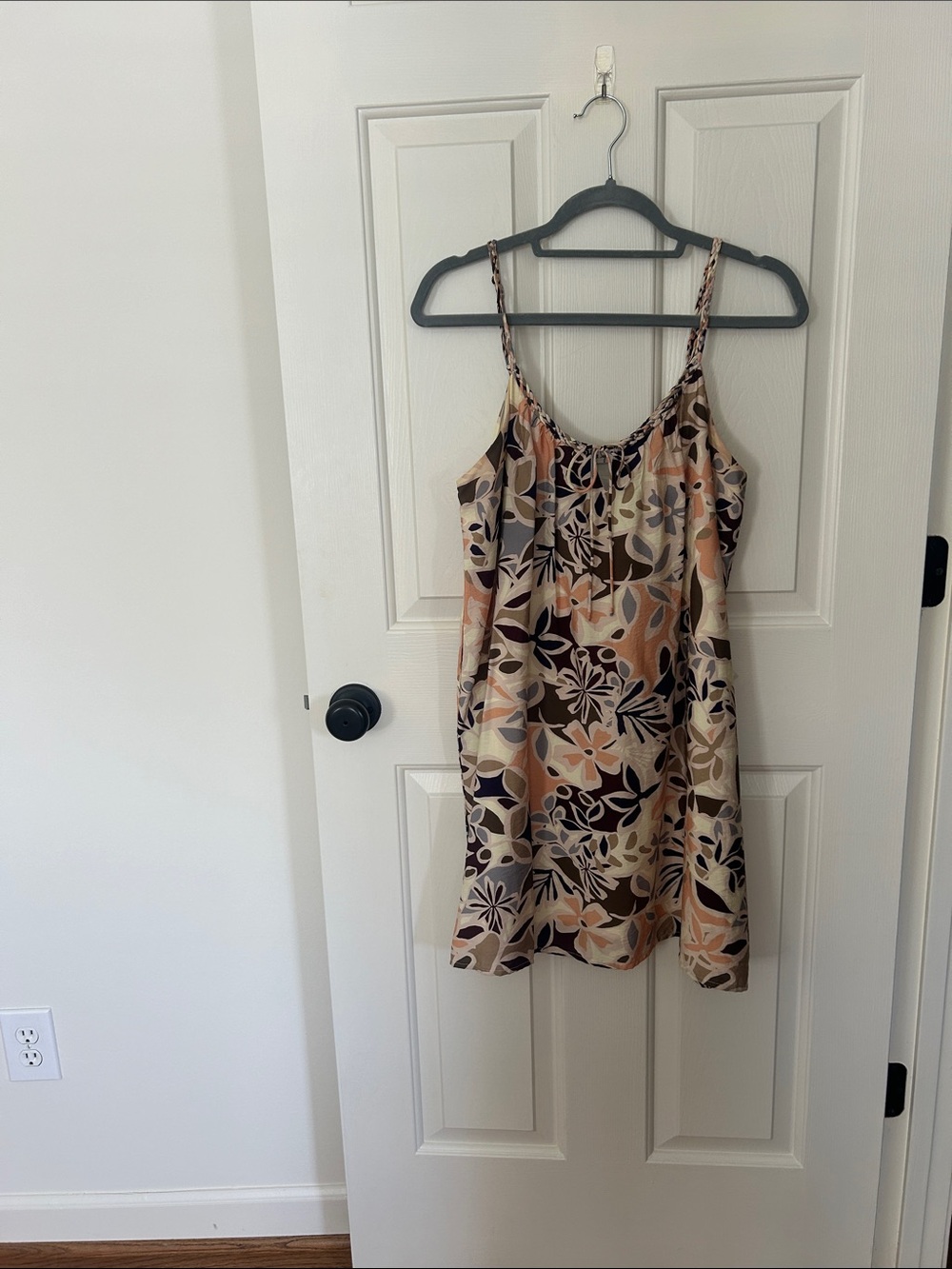 Floral Print Slip Dress in Beige and Brown